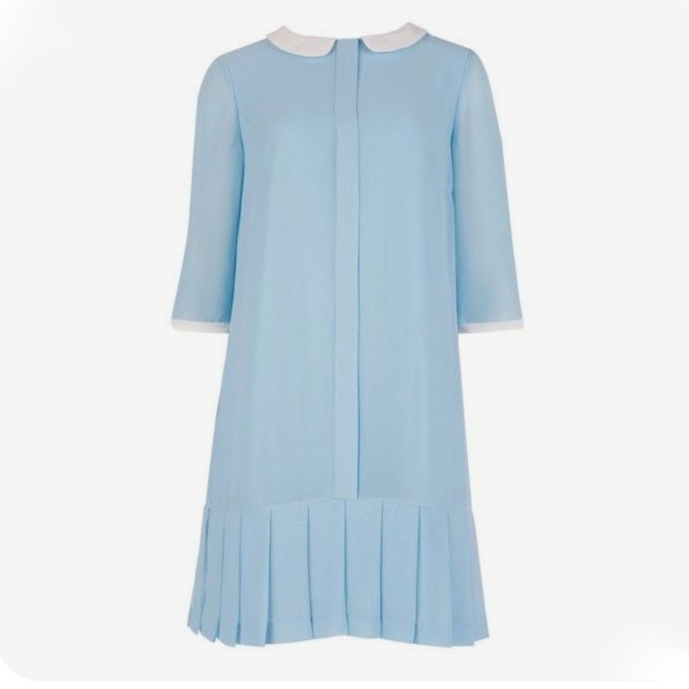Ted Baker London Drop Waist Peter Pan Collar Blue Pleated Dress Size 2